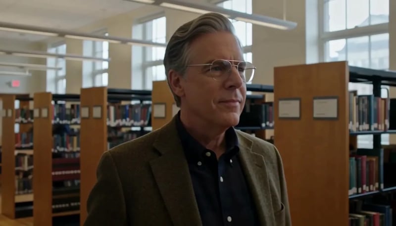 A professor delivers a quoted line to camera in a library — published MiniMax H3 Max demo