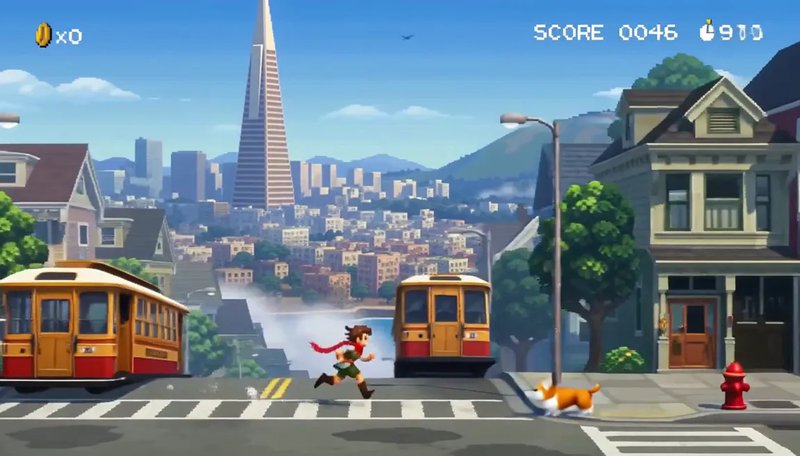H3 Max pixel art video still: a San Francisco endless runner in 16-bit gameplay